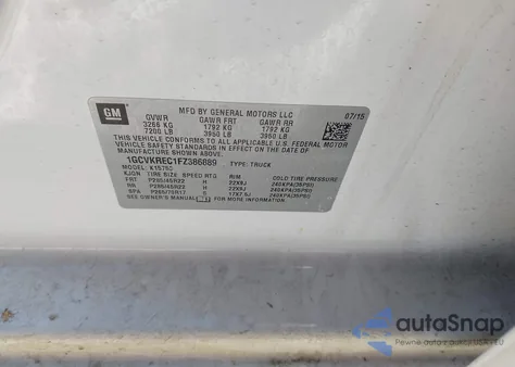 2015 Chevrolet Silverado 1500 1Lt из США, поврежденный, VIN 1GCVKREC1FZ386889